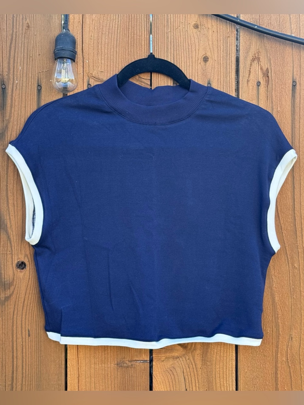 Maeve Navy Crop Top Mock-Neck Shell Tee - XXS Petite